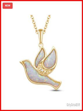Sterling Silver Opal Dove Pendant Necklace Gold Plated Women